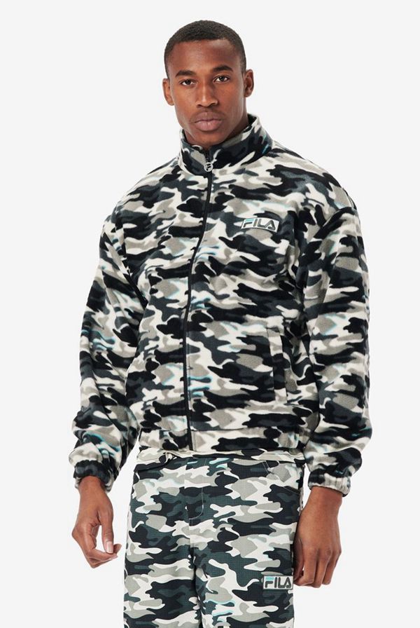 Fila Frantry Camo Sherpa Men's Jackets - Black/Blue Turquoise,NZ 398-46123